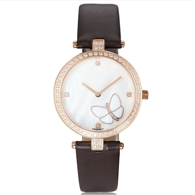 Casual Jewelry Womens Fashion Watch , MOP Dial Genuine Leather Band Watch